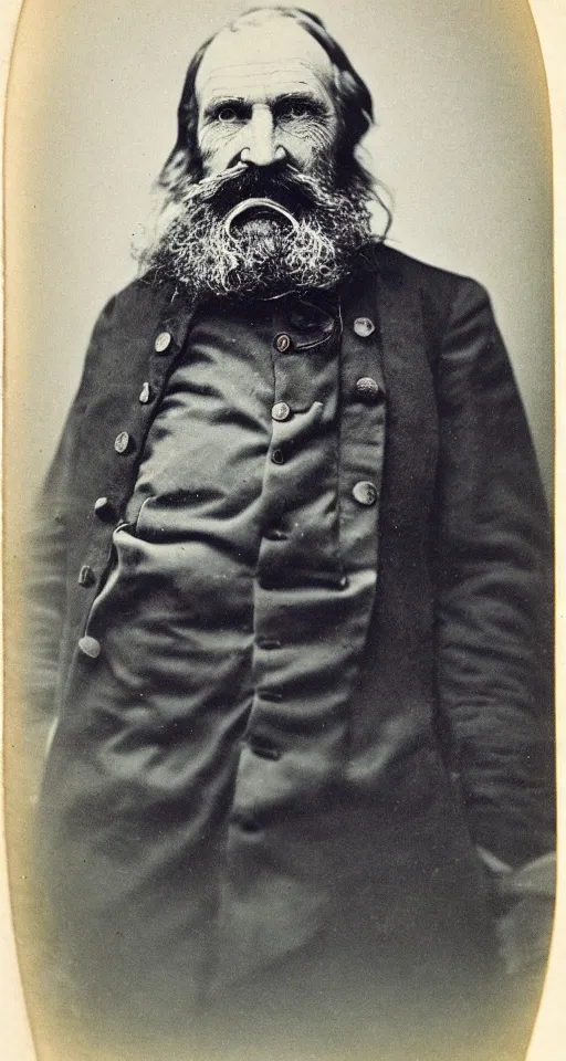 Image similar to a Albumen print photograph of a grizzled old sea captain with a walrus mustache and no beard