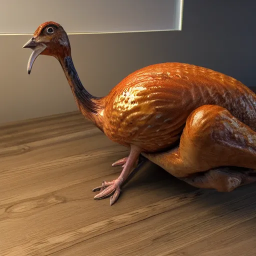 Image similar to 3d render of a turkey, pixar