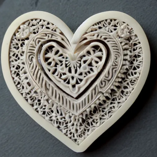 Image similar to intricate heart finely carved into ivory, c anon 5 d 5 0 mm lens