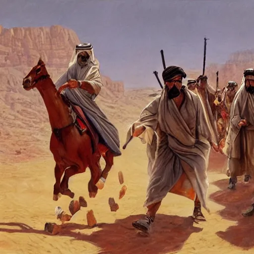 Prompt: Painting of Larry David leading a battle in the Great Arab Revolt