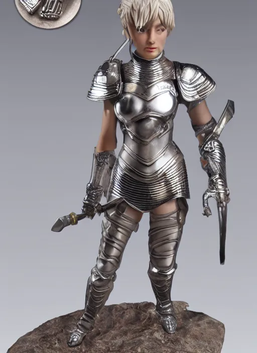 Prompt: 80mm, resin detailed model figure of a female wearing a silver seashell armor
