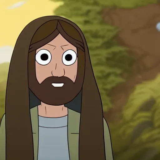 Prompt: jesus as a character on infinity train