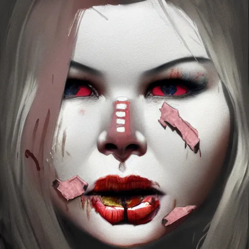 Image similar to portrait of young kim wilde as a zombie with cuts on face, 7 days to die zombie, fine art, award winning, intricate, elegant, sharp focus, cinematic lighting, highly detailed, digital painting, 8 k concept art, art by guweiz and z. w. gu, masterpiece, trending on artstation, 8 k