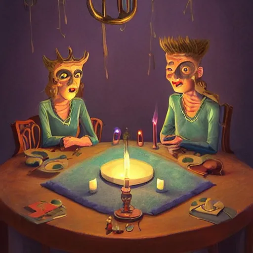 Image similar to A seance, Extremely Highly detailed, Occult, funny, humorous, humor, hilarious, funny, entertaining, magical, trending on artstationHQ