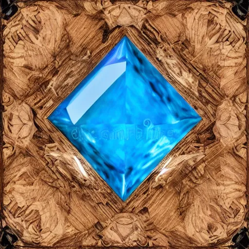 Image similar to a blue cystal in the wood table in digital in art intricate, fantasy