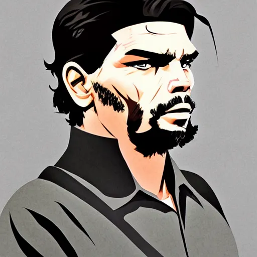 Image similar to che guevara by ilya kuvshinov, illustration, in the style of guerrillero heroico, high quality