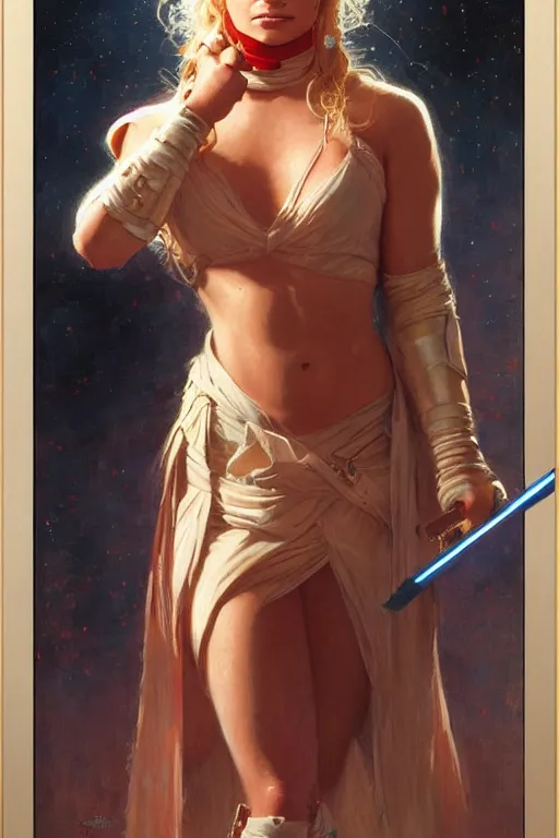 Image similar to detailed portrait of a beautiful britney spears as jedi, painting by gaston bussiere, craig mullins, j. c. leyendecker