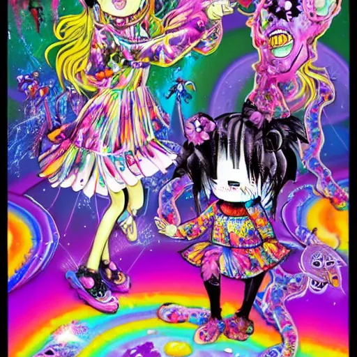 Image similar to Lisa Frank and Horror Manga collaboration