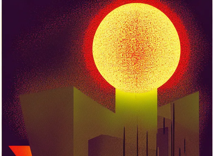 Image similar to a world on fire, colorful,modern art deco, Mads Berg, Karolis Strautniekas, stippled light, editorial illustration, detailed,fine texture, matte print