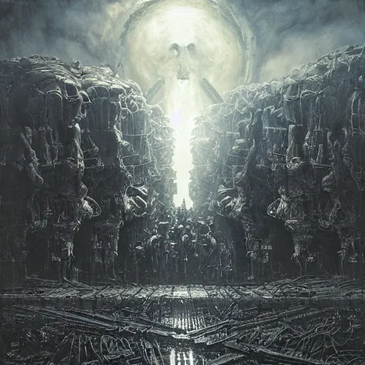 Prompt: Terminator 2: Judgement Day, horror Gustave Doré Greg Rutkowski