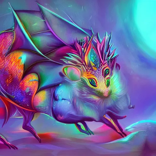 Image similar to an oilpainting of a psychedelic hamster dragon hybrid, hd, artstation, digital art, 4k, 8k