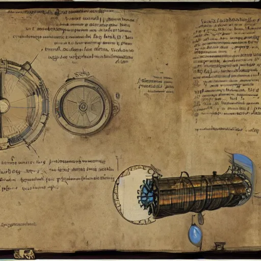 Prompt: Plans for a time machine, on parchment