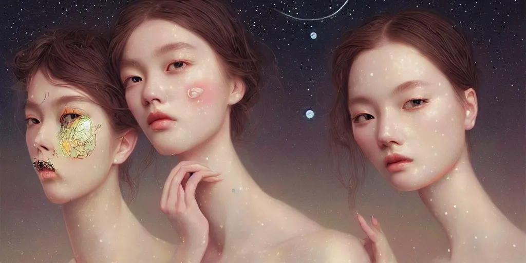 Image similar to breathtaking delicate detailed concept art painting beauty faces with starry night inside, by hsiao - ron cheng, bizarre compositions, exquisite detail, pastel colors, 8 k