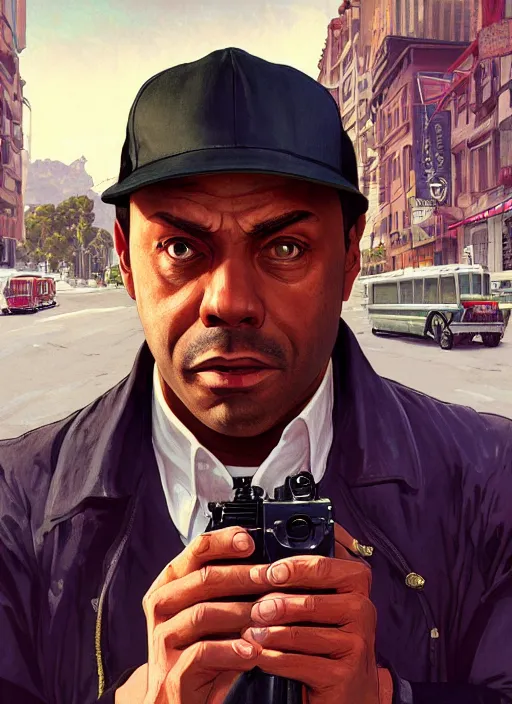 Image similar to portrait of Lester from GTA V as a stree photographer, full length shot, shining, 8k highly detailed, sharp focus, illustration, art by artgerm, mucha, bouguereau