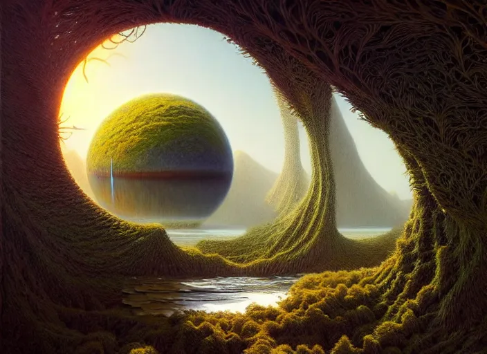 Image similar to a hyper - detailed 3 d render of nature using all life as an aperture to see itself, surrealism!!!!! surreal concept art, lifelike, photorealistic, digital painting, aesthetic, smooth, sharp focus, artstation hd, by greg rutkowski, bruce pennington, valentina remenar and asher duran,