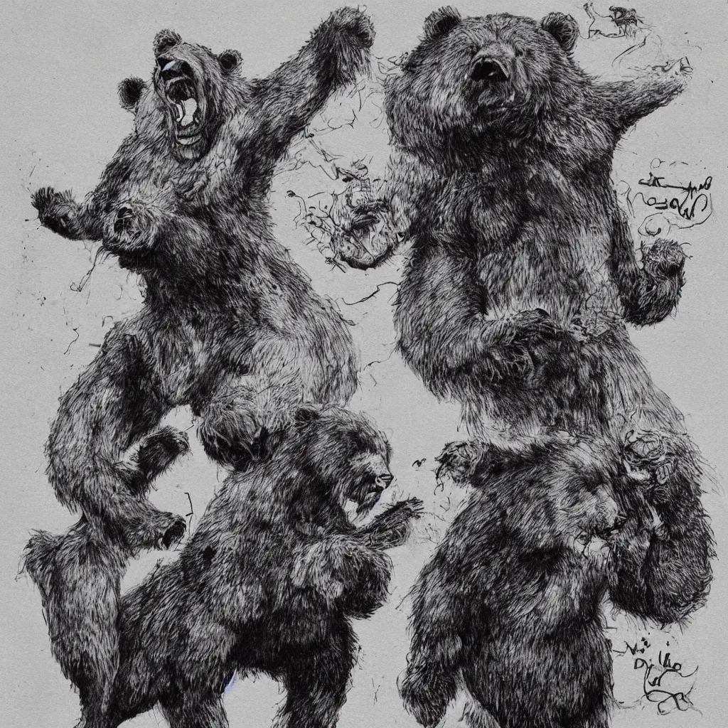 Image similar to style of the salvador dali, a werebear robbing a bank