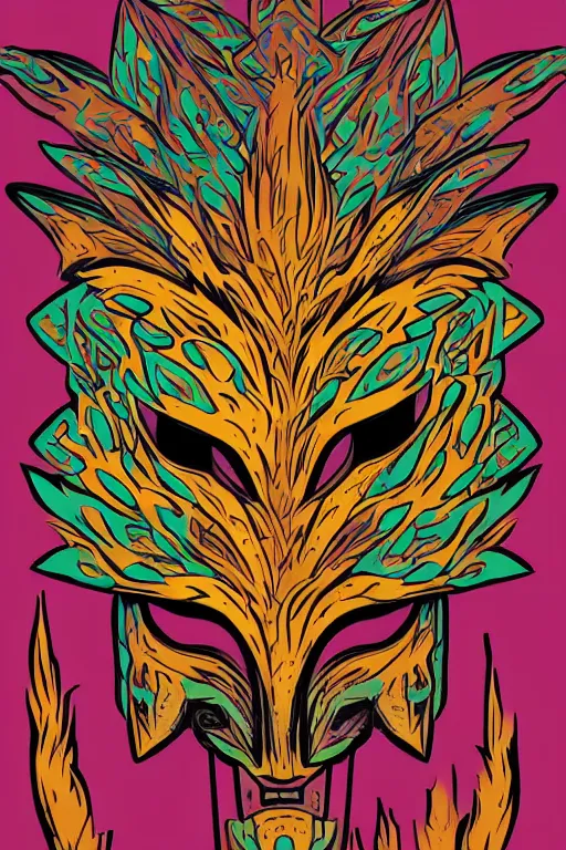 Image similar to animal mask totem roots flower tribal feather gemstone plant wood rock shaman vodoo video game vector cutout illustration vivid multicolor borderlands comics by josan gonzales and dan mumford radiating a glowing aura