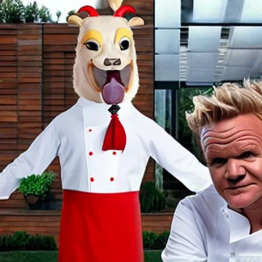 Prompt: a ram dressed up as gordon ramsay, realistic.