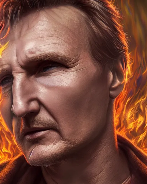 Image similar to portrait ultra dimensional liam neeson, accidentally tripping on dmt and acid, psychedelic experience, overwhelming psychosis of self realization and burning awakening, ultra high definition, unreal engine 5, hyperrealism, masterpiece composition, by casey weldon, barclay shaw 8 k photorealistic