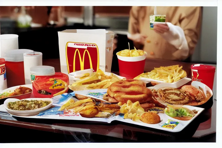 Image similar to mcdonald's mc - 9 / 1 1 9 / 1 1 meal, in 1 9 9 5, y 2 k cybercore, advertisement photo