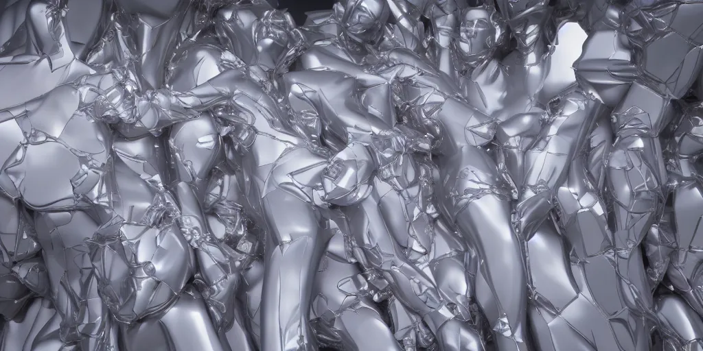 Prompt: a big pile of balenciaga sculpture of intertwined bodies. hyper realism, octane render, 8 k, depth of field, bokeh. iridescent accents. vibrant.