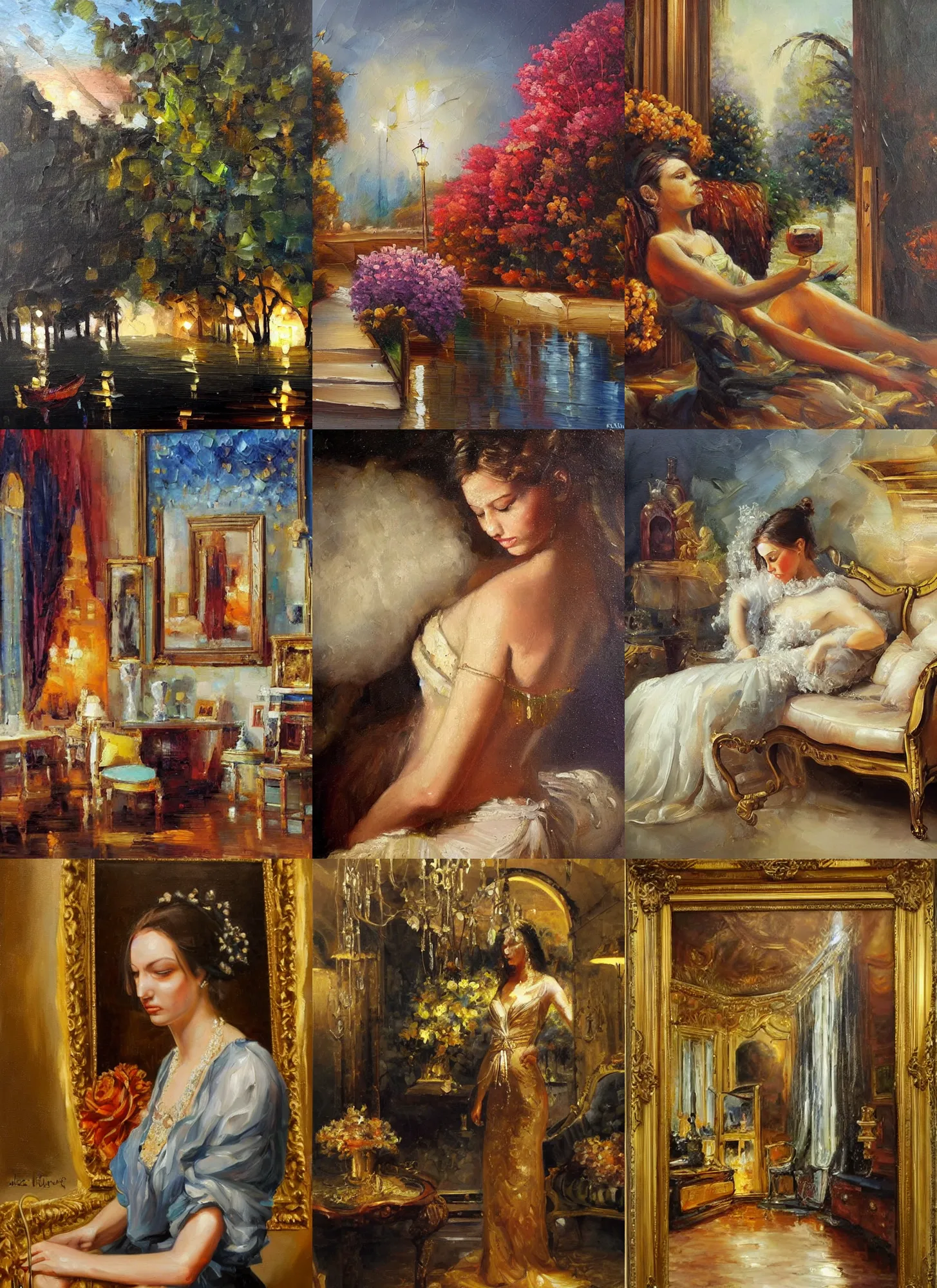 Prompt: luxurious gallery full of oil paintings