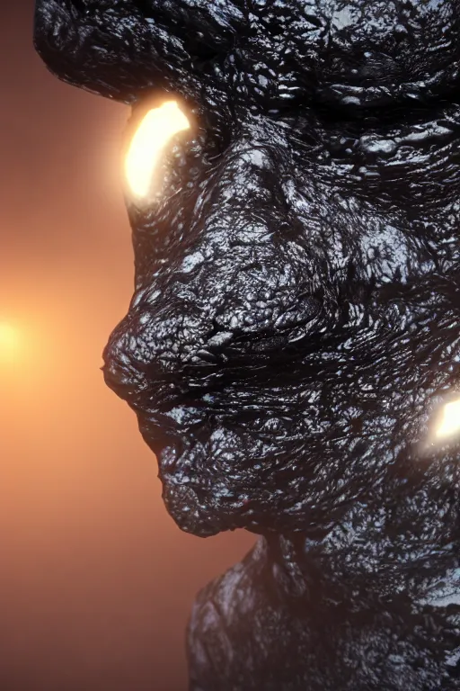 Image similar to cinematography picture of tar monster, covered entirely by eyes, unreal engine 5, ps5, highly detailed, slippery skin, bright lights, 8k, hyper realistic