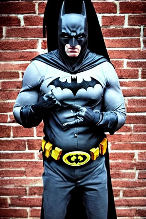 Image similar to batman cosplay, creepy, disturbing, bloody, darkness, grainy