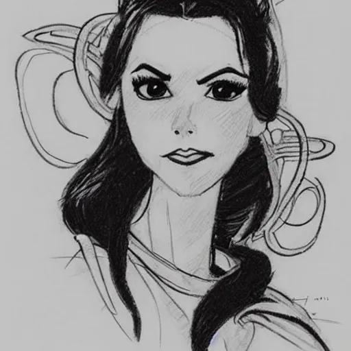 Image similar to milt kahl sketch of victoria justice with tendrils hair style as princess padme from star wars episode 3