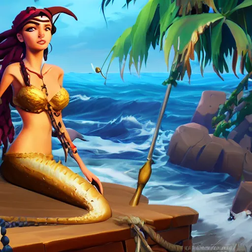 Image similar to jack the pirate mermaid on sea of thieves game avatar hero, behance hd by jesper ejsing, by rhads, makoto shinkai and lois van baarle, ilya kuvshinov, rossdraws global illumination, illustration, art by ilya kuvshinov and gustav klimt