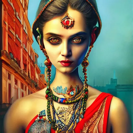 Image similar to Stockholm city portrait, indian , Pixar style, by Tristan Eaton Stanley Artgerm and Tom Bagshaw.