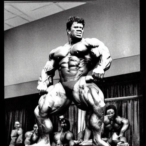 Prompt: the hulk winning the mr. olympia