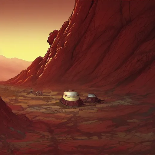 Image similar to a colony on mars by Hayao Miyazaki