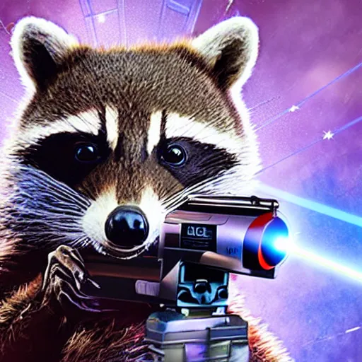 Image similar to racoon holding a laser gun, digital art, guardians of the galaxy style, centred award winning 4K