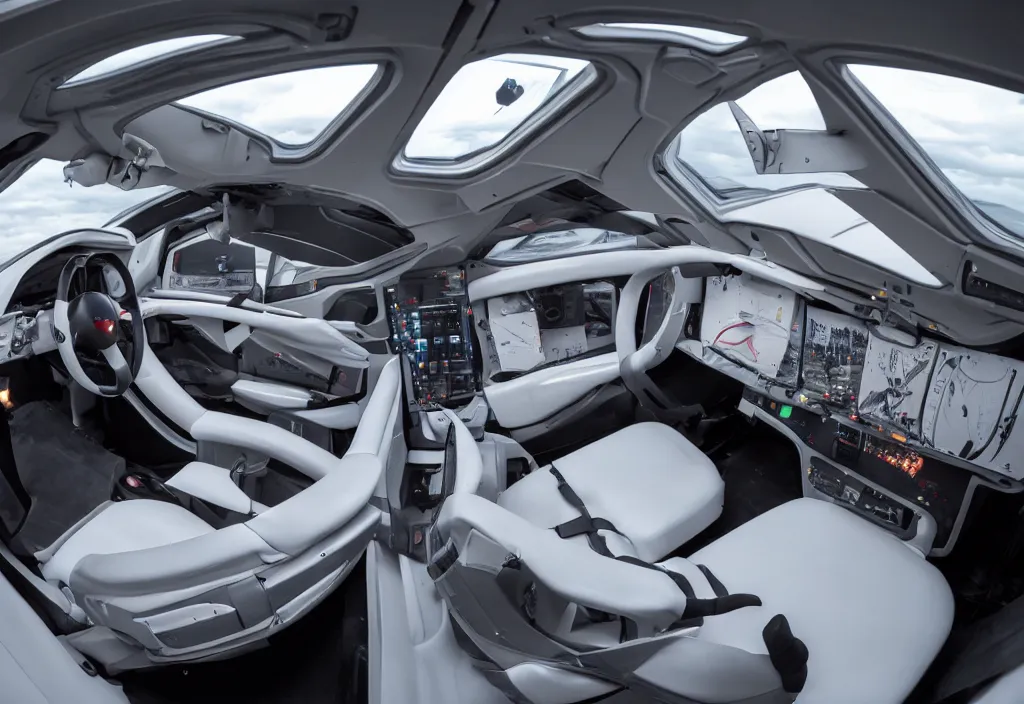 Prompt: the inside of a futuristic flying car