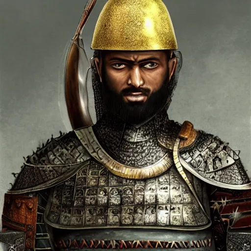 Image similar to portrait of a Islamic warrior, ready for battle, epic, highly detailed