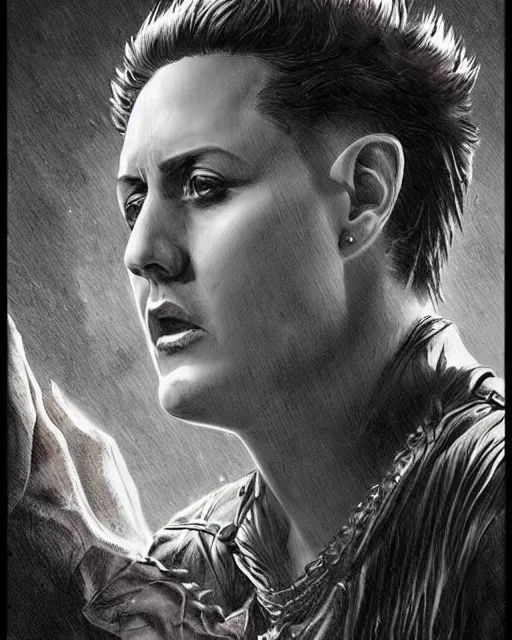 Image similar to synyster gates ( avenged sevenfold ), hyper realistic face, beautiful eyes, fantasy art, in the style of greg rutkowski, intricate, hyper detailed, smooth