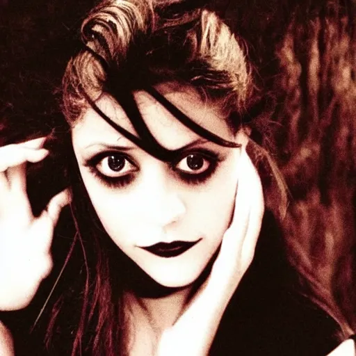 Prompt: a goth Brittany Murphy spirit, dark eerie photo