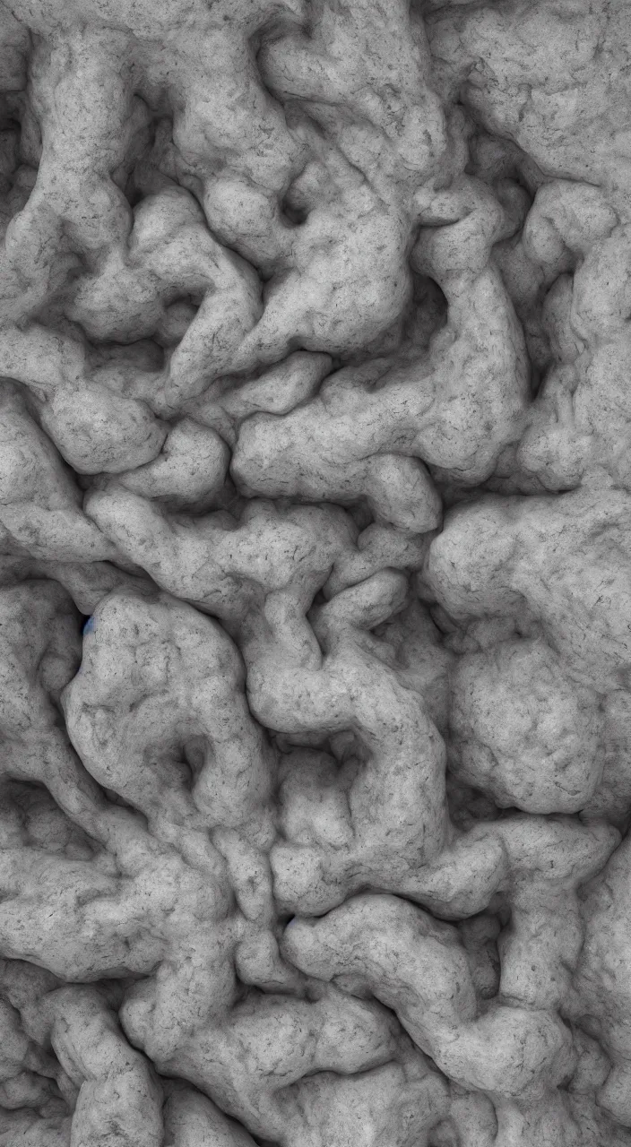 Image similar to a sculpture carved out of stone in the very organic elaborate fluid textures, in a brutalist gallery space of concrete, global illumination, octane render, extreme detail, very intricate, hyperrealism 8 k