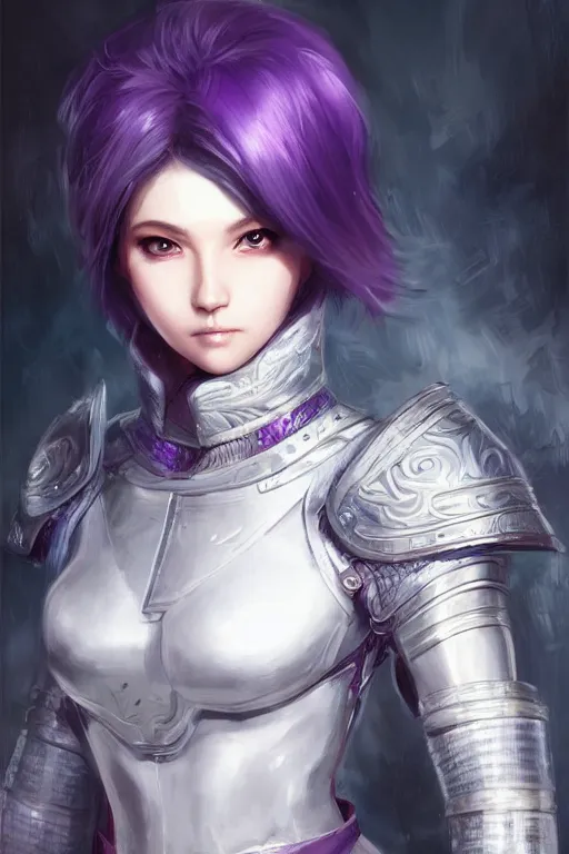 Image similar to A realistic anime portrait of a short white haired female rogue wearing an intricate medium armor, middle eastern, purple eyes, digital painting, by Stanley Artgerm Lau, Sakimichan, WLOP and Rossdraws, digtial painting, trending on ArtStation, SFW version