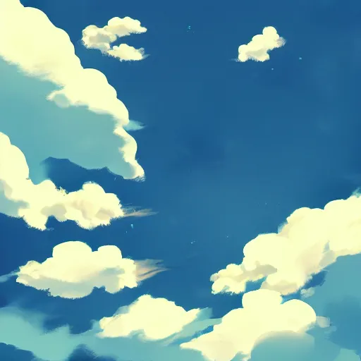 Image similar to simple anime clouds, midday, digital art, trending on artstation, gradient colors, slight fisheye perspective