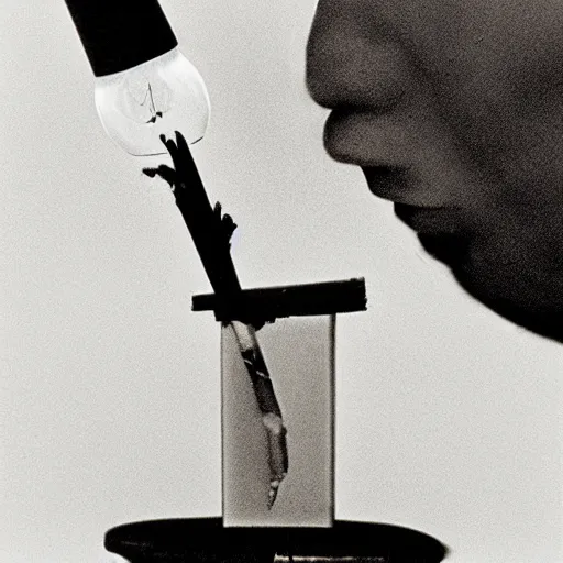 Prompt: one man lights a cigarette from the second man's lighter by Irving Penn