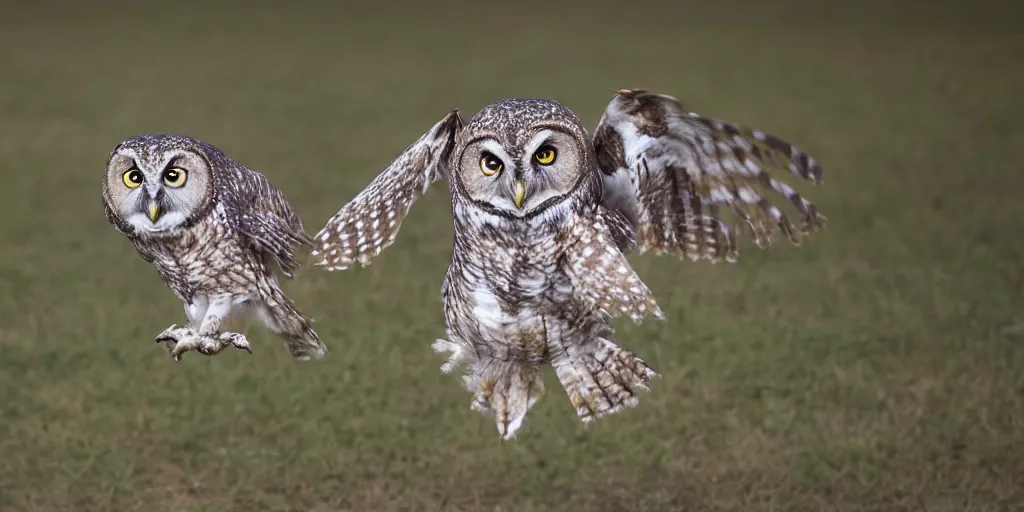 Image similar to scenic photo of an owl catching a mouse. the mouse is covered in blood. focus on the owl's beak and eye. intricate eye. extremely large wings. extreme detail, hyperrealistic photo