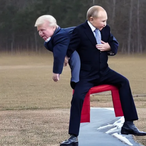Image similar to Putin giving baby trump a piggyback ride
