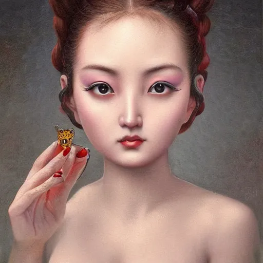 Prompt: a 3 d realistic of image of a feminine and attractive woman looking at the camera, painting by mark ryden, japonisme pop 3 d 8 k ultra detailed