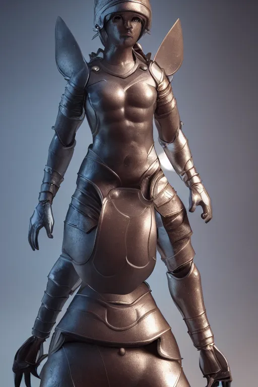 Image similar to a highly detailed sculpt of athletic girl in armor, cinematic light, featured on artstation, octane render, path tracing, sharp focus, 4 k