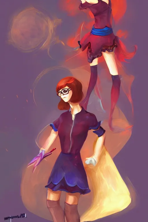 Prompt: Velma from Scooby Doo, final fantasy concept art, loish, digital painting,