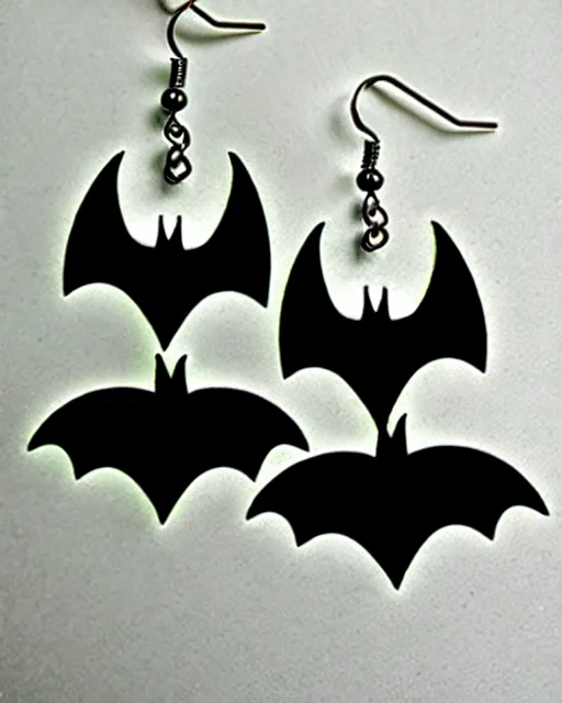 Image similar to spooky cartoon bat, 2 d lasercut earrings, in the style of tim burton