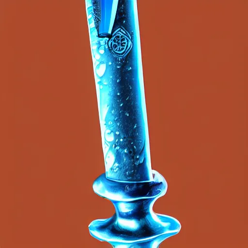 Image similar to a sword with its blade made of water and a silver handle with a blue gem on it, illustration, digital art, extremely detailed, realistic, trending on artstation