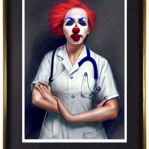 Image similar to clowncore pastel punk young hospital nurse wearing stylish uniform. detailed, portrait, 8 k, artwork by jean - baptiste monge